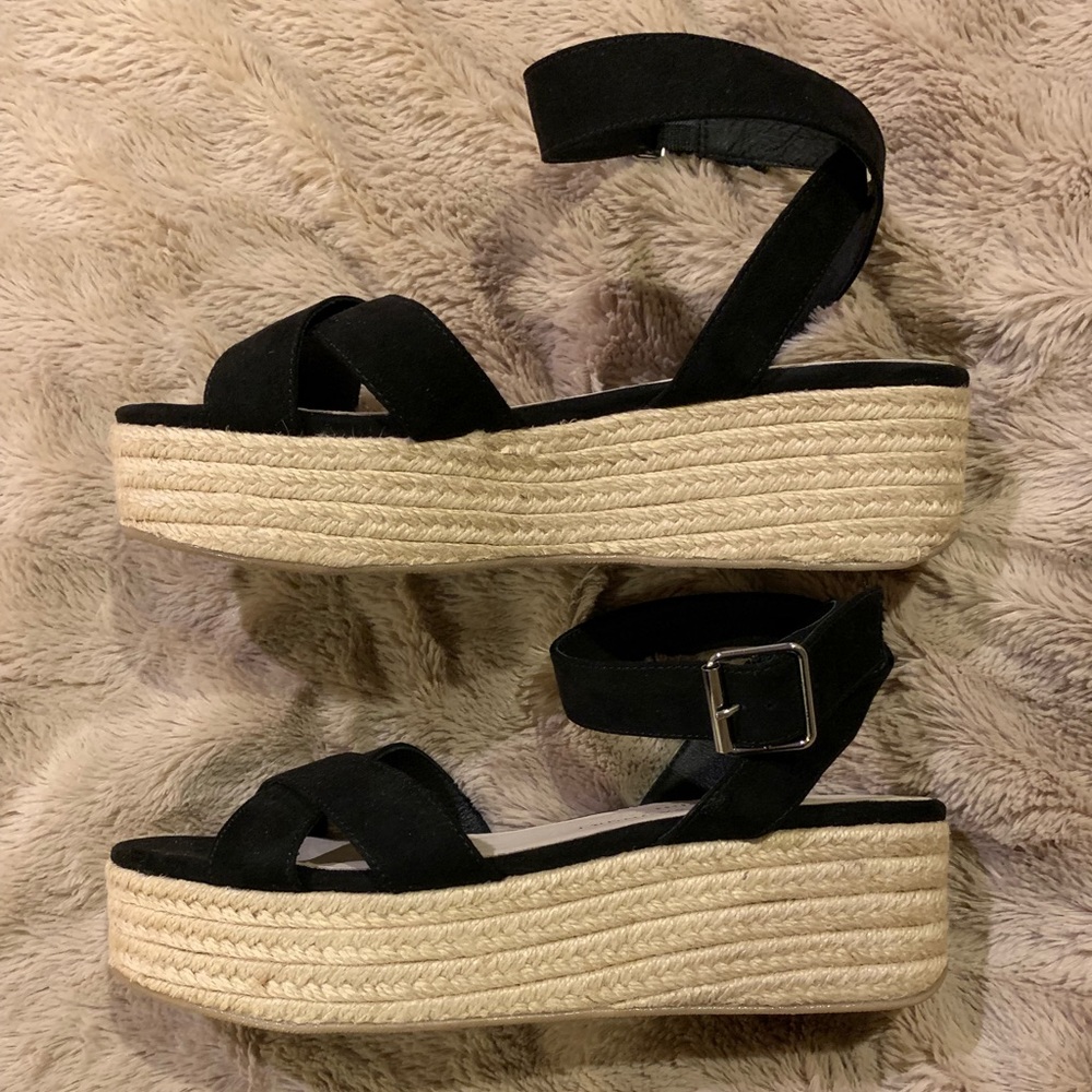 Zala Black Suede Espadrille Flatform Sandals